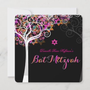 Invitation PixDezines Arbre rose de la vie Bat mitzvah