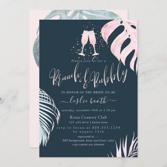 Invitation PixDezines Argent Palms Brunch+Bubbly (Devant / Derrière)