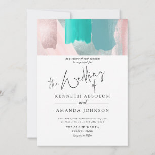 Invitation PixDezines Art moderne Aqua Rose Gold Sage