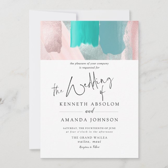 Invitation PixDezines Art Moderne Aqua Rose Gold Sage (Devant)