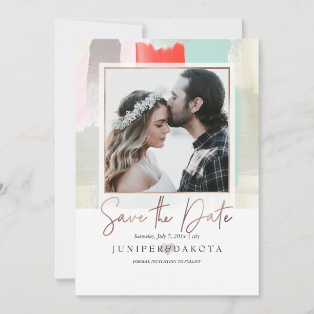 Invitation PixDezines Art moderne, Corail+Mint (Devant)