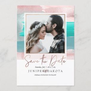 Invitation PixDezines Art Moderne, Rose Gold Turquoise Aqua