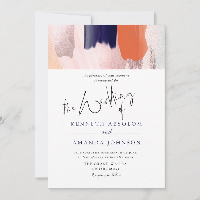 Invitation PixDezines Art Moderne Rouge, Rose Gold Corail Mar (Devant)