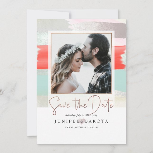 Invitation PixDezines Art Moderne, Sage+Coral (Devant)