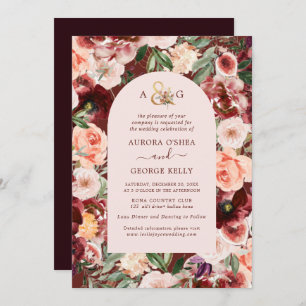 Invitation PixDezines Automne Love H2 Marsala Fleurs rouges