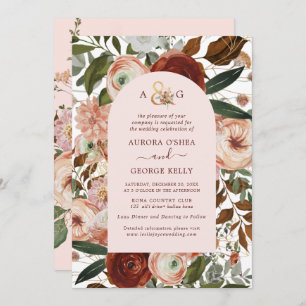 Invitation PixDezines Automne Love H2 Marsala Fleurs rouges I