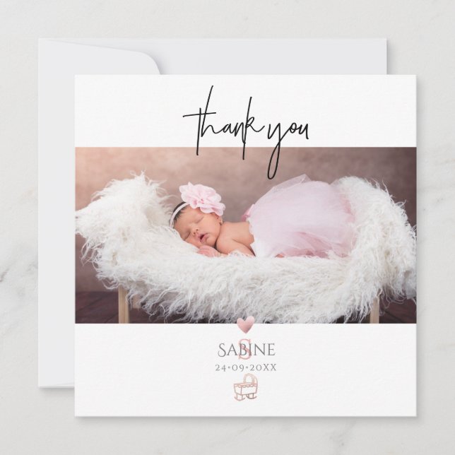 Invitation PixDezines Baby shower Merci Rose or (Devant)