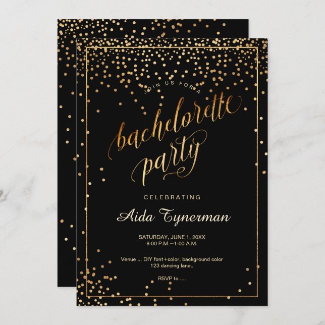 Invitation PixDezines Bachelorette Party Faux Gold Confetti (Devant / Derrière)