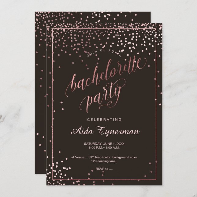 Invitation PixDezines Bachelorette PartyFaux Rose Gold (Devant / Derrière)