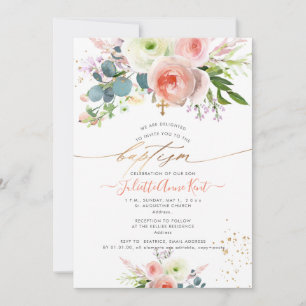 Invitation PixDezines Baptême de pivoines aquarelles rose