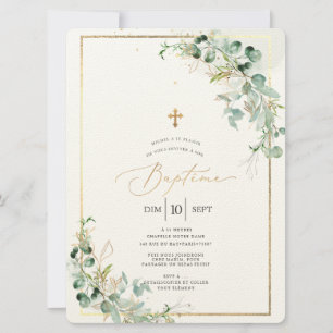 Invitation PixDezines Baptême d'Eucalyptus Rustique Aquarelle