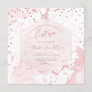Invitation PixDezines Baptême en marbre rose miel