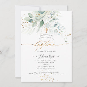 Invitation PixDezines Baptême Eucalyptus Aquarelle