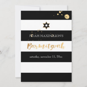 Invitation PixDezines bar mitzvah noir/blanc/rayures