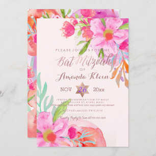 Invitation PixDezines ✡ Bat mitzvah/aquarelle florale