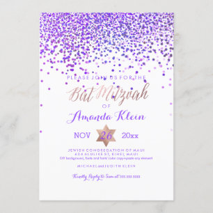 Invitation PixDezines Bat mitzvah/Purple/Rose Gold/Confetti
