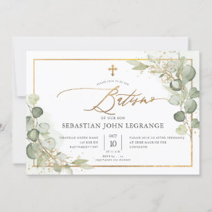Invitation PixDezines Batismo de eucalipto rústico em aquarel