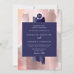 Invitation PixDezines Bloc de Couleurs Navy Rose Or Argent