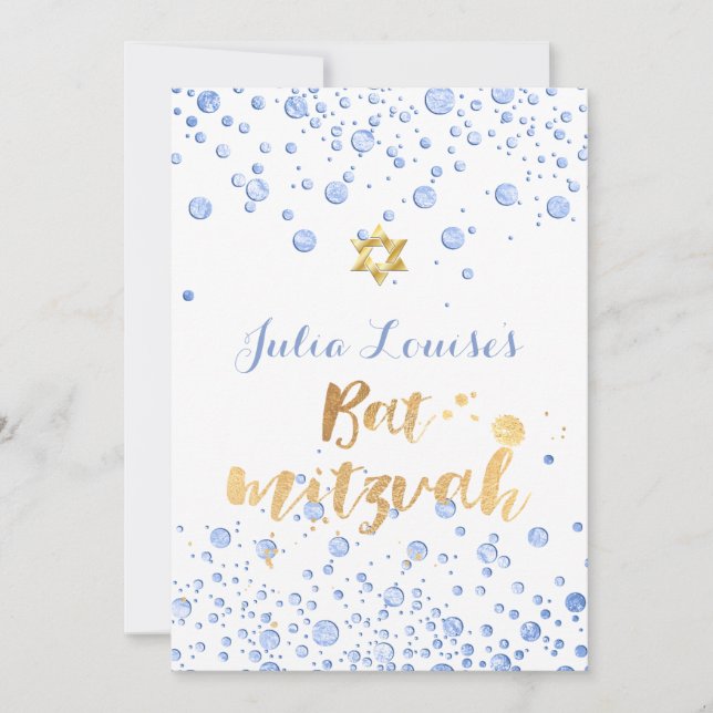 Invitation PixDezines Blue Confetti Bat mitzvah (Devant)
