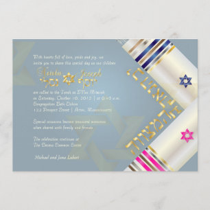 Invitation PixDezines Blue/Pink Tallits/B'nai Mitzvah