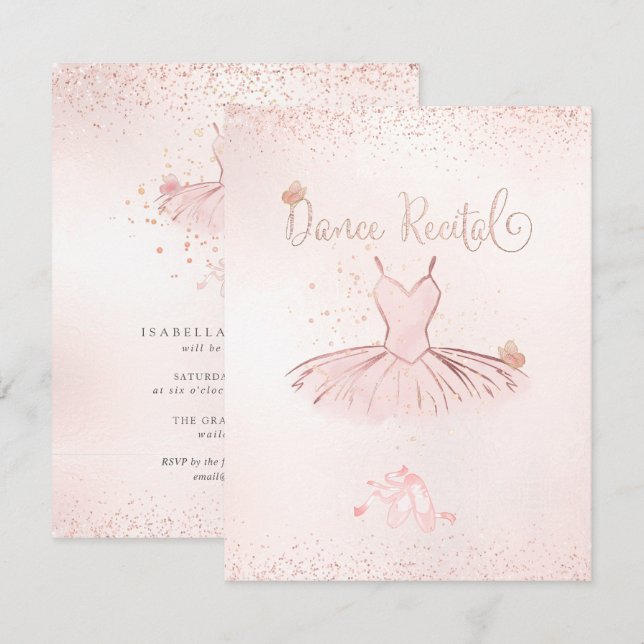Invitation PixDezines Blush Tutu et Papillons Récital de Dans (Devant / Derrière)