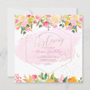 Invitation PixDezines Blush Watercolor Flowers Christening