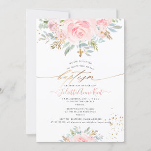 Invitation PixDezines Blush Watercolor Roses Baptême