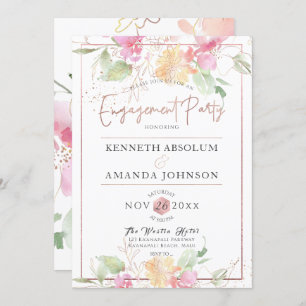 Invitation PixDezines Blushing Romance, Fleurs Aquarelles