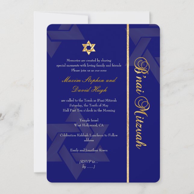 Invitation PixDezines Bnai Mitzvah/bleu foncé/or/do-it-yourse (Devant)