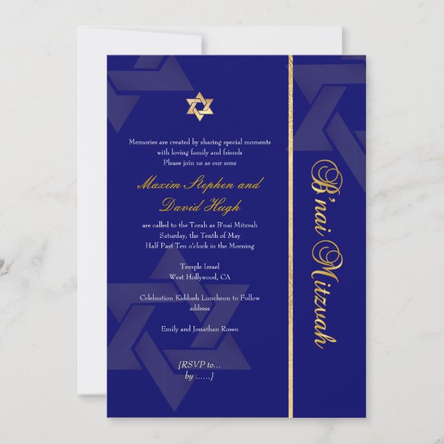 Invitation PixDezines Bnai Mitzvah/bleu foncé/or/do-it-yourse (Devant)