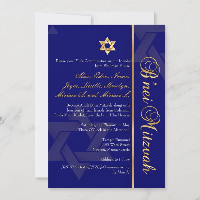 Invitation PixDezines B'Nei Mitzvah, Or+do-it-yourself Bleu (Devant)
