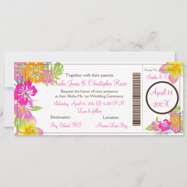 Invitation PixDezines Boarding Pass Hibiscus Leis/do-it-yours (Devant)