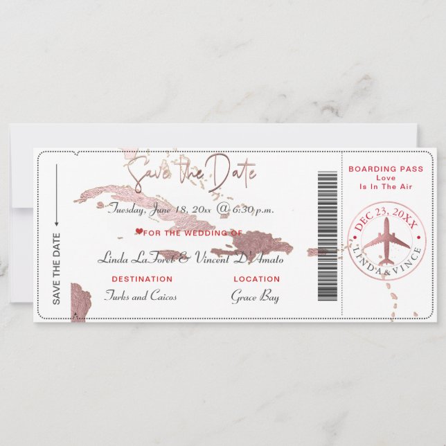 Invitation PixDezines Boarding Pass Save Date, Caribbean Map (Devant)