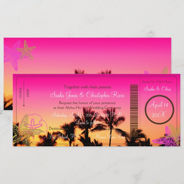 Invitation PixDezines Boarding Pass+Tropical Sunset A-Bay (Devant / Derrière)