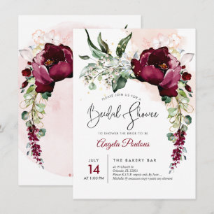 Invitation PixDezines Bourgogne H2 Fleurs Fête des mariées