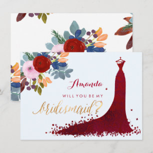 Invitation PixDezines Bridesmaid/Floral/Aquarelle/Rouge