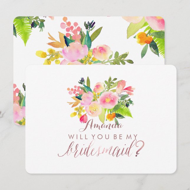 Invitation PixDezines Bridesmaid/Floral/Watercolor/Spring (Devant / Derrière)