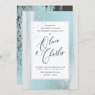 Invitation PixDezines brillant, Aquarelle Bleue+Faux Metallic