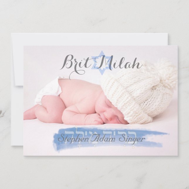 Invitation PixDezines brit milah/cadre photo+étoiles/diy coul (Devant)