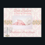 Invitation PixDezines brit shalom/cadre photo étoiles/couleur<br><div class="desc">PixDezines sabine damask en rose pâle pour brit shalom, cérémonie de désignation juive invitations pour une petite fille.. photo de bébé avec une étoile de david... le invitation est également orné d' une étoile d' argent et d' or de david et menora. Shalom de Brit en hébreu. Copier coller pour...</div>