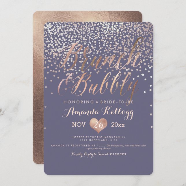 Invitation PixDezines Brunch & Bubbly ébloui en or Rose (Devant / Derrière)