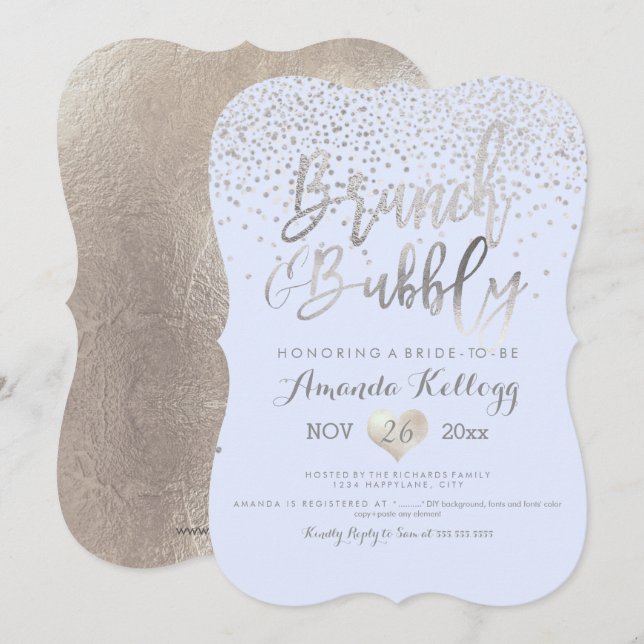 Invitation PixDezines Brunch N Bubbly/Silver Confetti (Devant / Derrière)