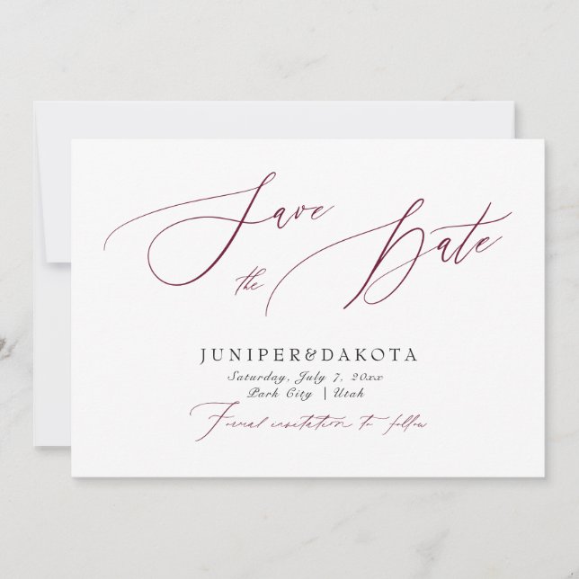 Invitation PixDezines Burgundy Elegant Script Enregistrer la  (Devant)