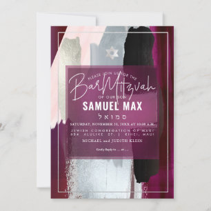 Invitation PixDezines Burgundy Watercolor Bar Mitzvah