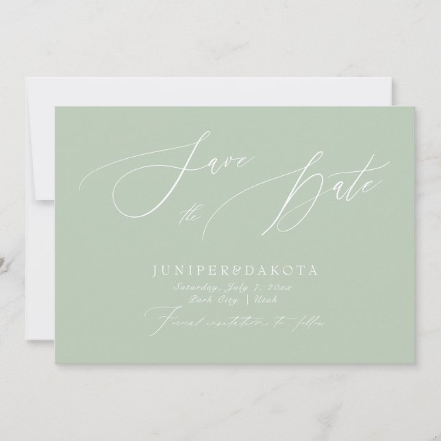 Invitation PixDezines Celadon Green Script Enregistrer la dat (Devant)