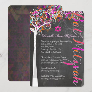 Invitation PixDezines CHALKBOARD ARBRE DE VIE BAT MITZVAH