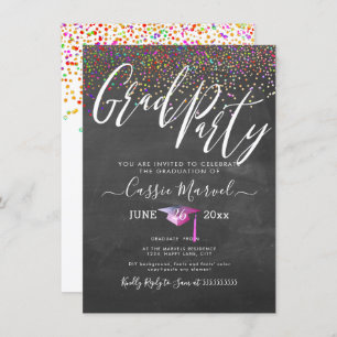 Invitation PixDezines Chalkboard Confetti Grad Party