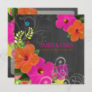 Invitation PixDezines Chalkboard/Pink/Orange Hibiscus