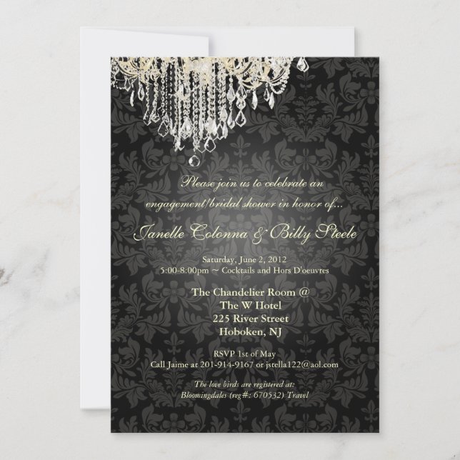 Invitation PixDezines Chandelier de cristal+damas baroque (Devant)