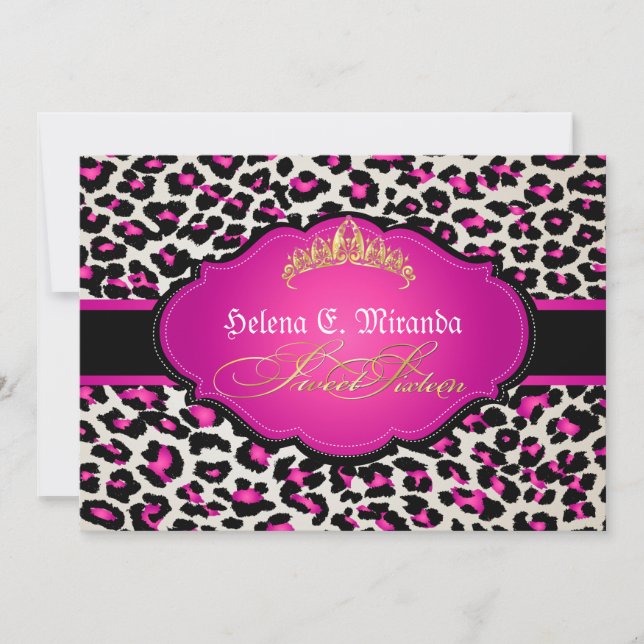 Invitation PixDezines cheetah+tiara/sweet sixteen (Devant)